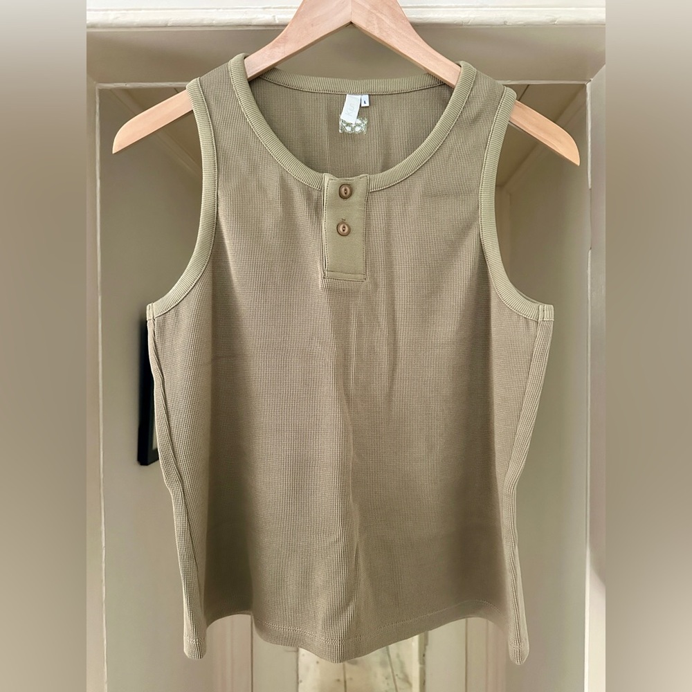 Kijun Men’s Rib Knit Khaki Tank Top sz L